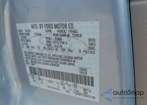 2008 Mercury Mariner I4 из США, поврежденный, VIN 4M2CU81Z68KJ09828